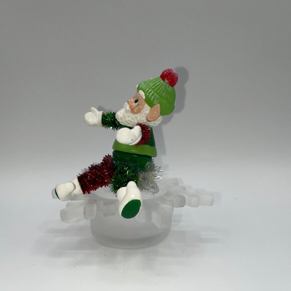 Vintage Ceramic Hand Painted Santa atop a vintage frosted glass snowflake OOAK - Picture 3 of 16